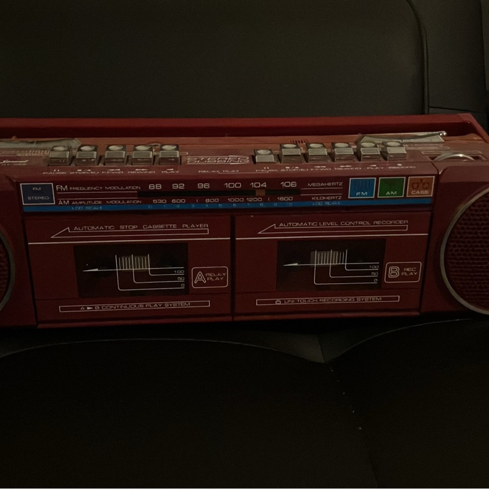Vintage Red Boombox with Dual Speakers